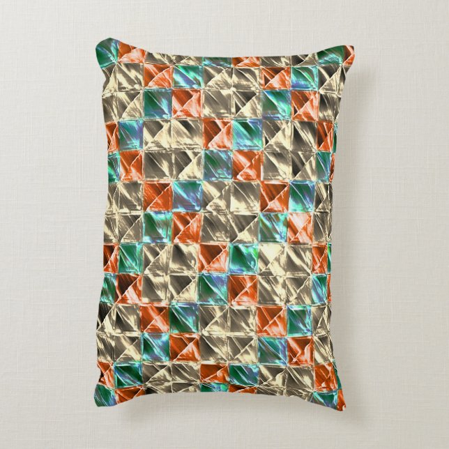 Almofada Decorativa Azulejos de bege, ciano e coral ou manchados (Verso(Vertical))