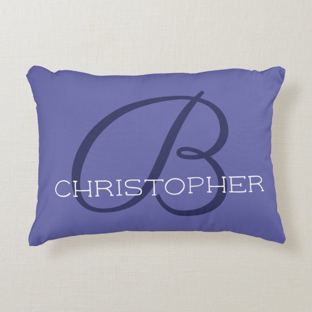 Almofada Decorativa B Nome Personalizado Inicial Azul Periwinkle (Frente)