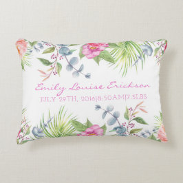 Almofada Decorativa Baby Birds Stats Girl Name Tropical Floral