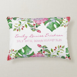 Almofada Decorativa Baby Birth Stats Girl Floral Name