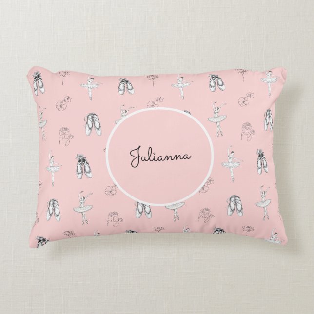Almofada Decorativa Ballerina rosa e flores (Frente)