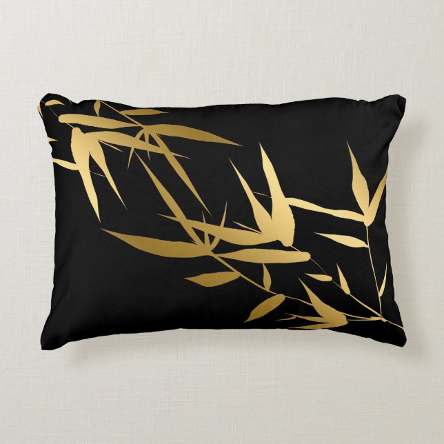 Almofada Decorativa Bambu negro e Dourado da Ásia elegante para casa (Frente)