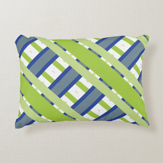 Almofada Decorativa Bandas brancas e verdes azuis (Frente)