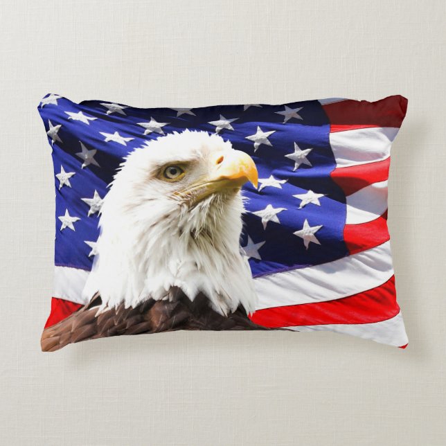 Almofada Decorativa Bandeira Americana com Águia Balda (Frente)