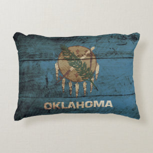 Almofada Decorativa Bandeira do estado de Oklahoma na grão de madeira