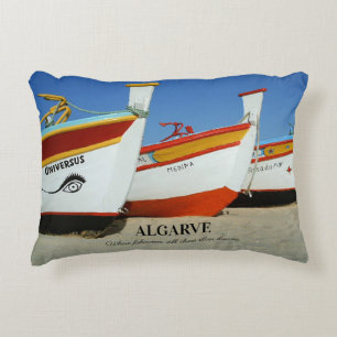 Almofada Decorativa Barcos de Pesca na Foto de Praia de Algarve