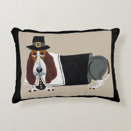 Almofada Decorativa Basset Hound Dia de Ação de Graças Peregrino