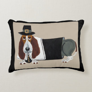 Almofada Decorativa Basset Hound Dia de Ação de Graças Peregrino