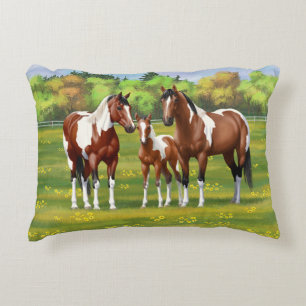 Almofada Decorativa Bay Pinto Paint Quarter Horses Na Pastagem De Verã