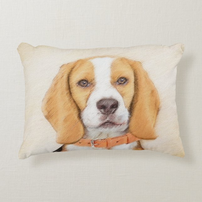 Almofada Decorativa Beagle Hound Dog Painting Original Animal Art (Frente)