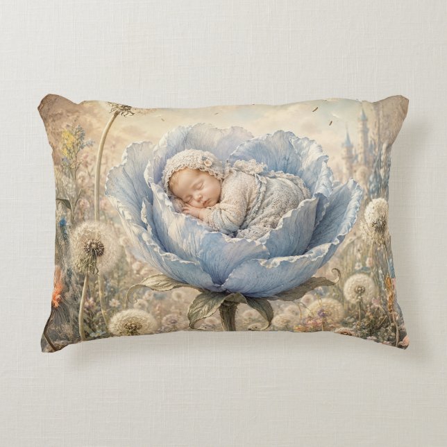 Almofada Decorativa Bebê dormindo em flor azul  (Frente)