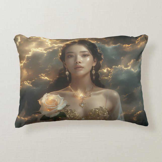 Almofada Decorativa Bela Asiática Com Rosa Branca (Frente)