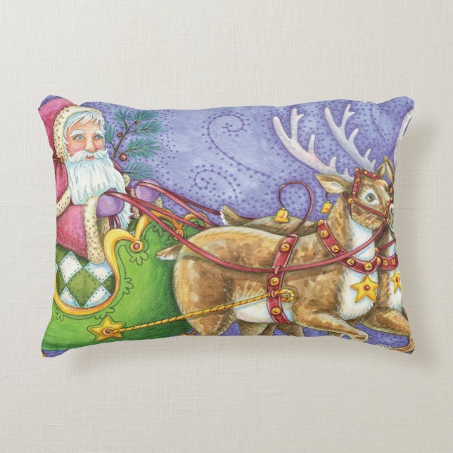 Almofada Decorativa Bela Cartoon Natal Papai Noel Sleigh Reindeer (Frente)