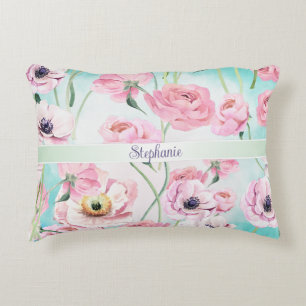Almofada Decorativa Belo e elegante Monograma de Rosas Florais Rosa co