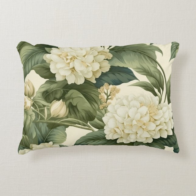 Almofada Decorativa Belo padrão floral branco clássico (Frente)