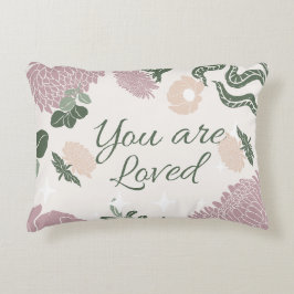 Almofada Decorativa Belo pastel Você é amado Escrito floral Rosa