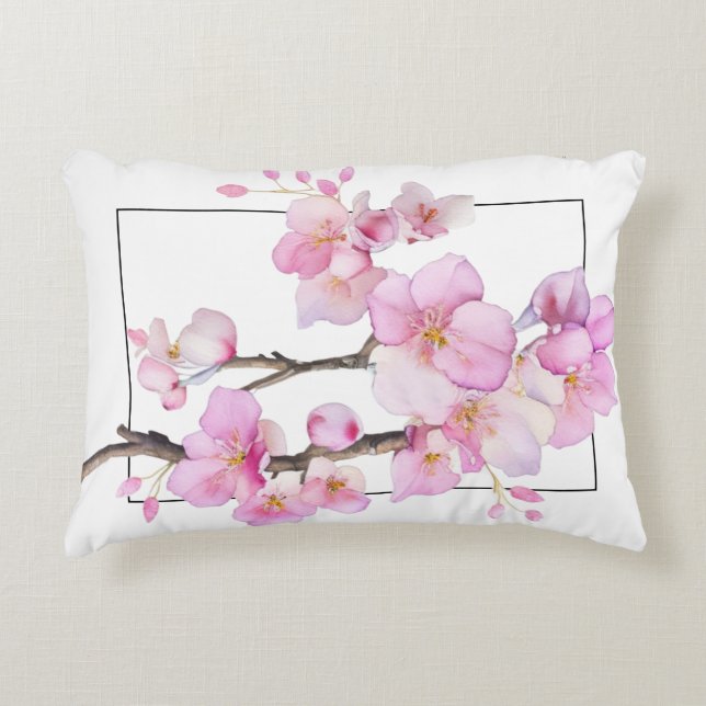 Almofada Decorativa Belos crisântemos rosa em aquarela (Frente)