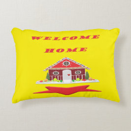 ALMOFADA DECORATIVA BEM-VINDO A DESIGN DOMÉSTICA VERMELHO E FELIZ