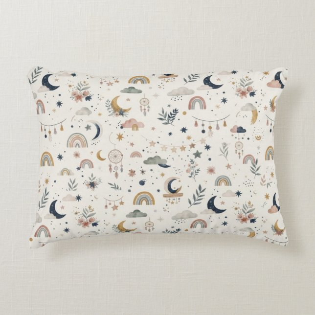 Almofada Decorativa Berçário Boho Celestial | Lua e Estrelas Neutras (Frente)