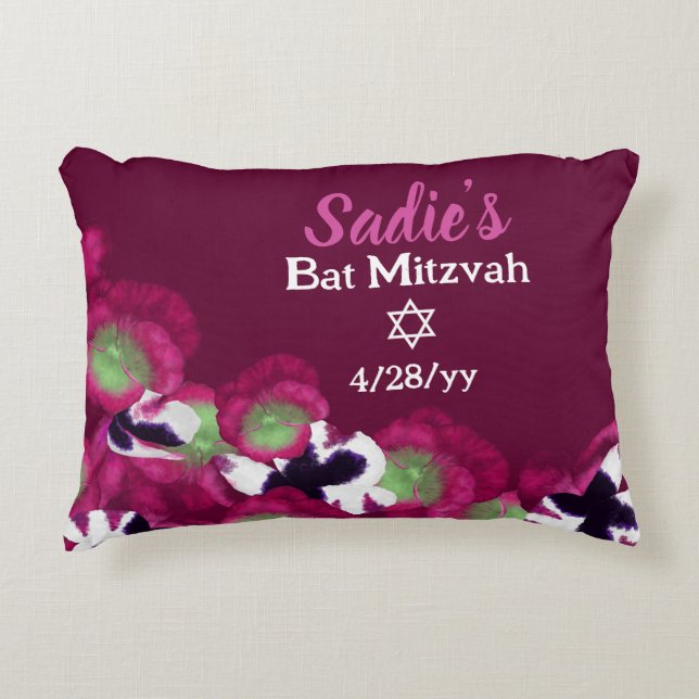 Almofada Decorativa Berry Pink Violet Personalizado Bat Mitzvah Floral (Frente)