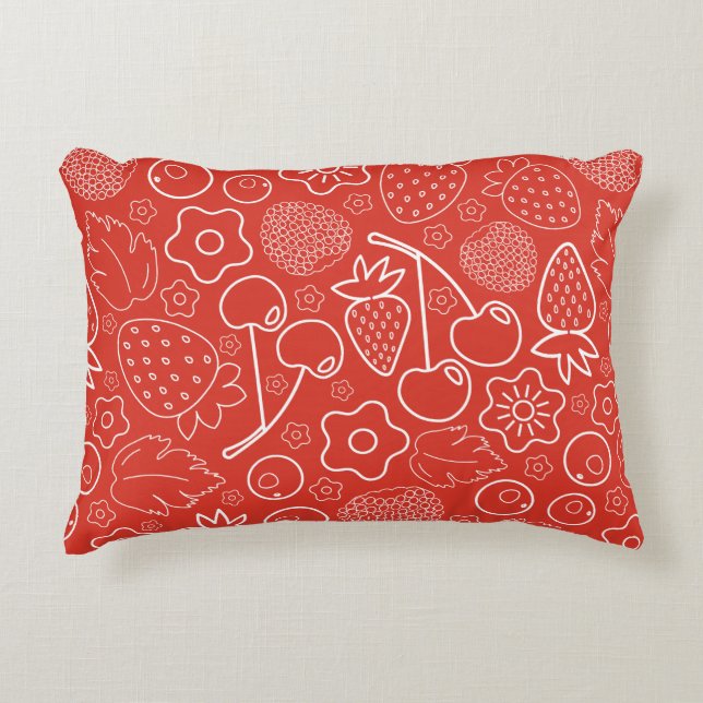 Almofada Decorativa Berry Strawberry Cherry White Hand drawn Modern. (Frente)