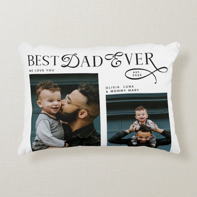 Almofada Decorativa  Best Dad Ever 4 Photos Modern Fathers Day Gifts (Frente)
