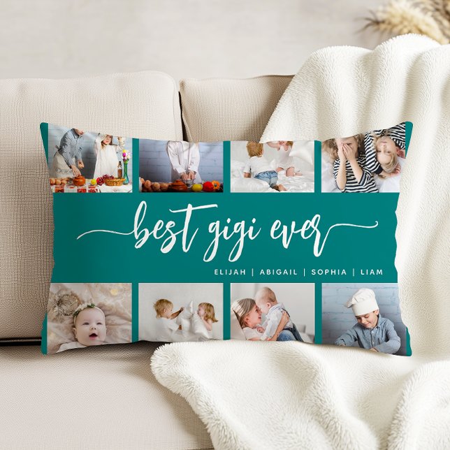 Almofada Decorativa Best Gigi Ever 8 Photo Collage Teal Blue (Criador carregado)