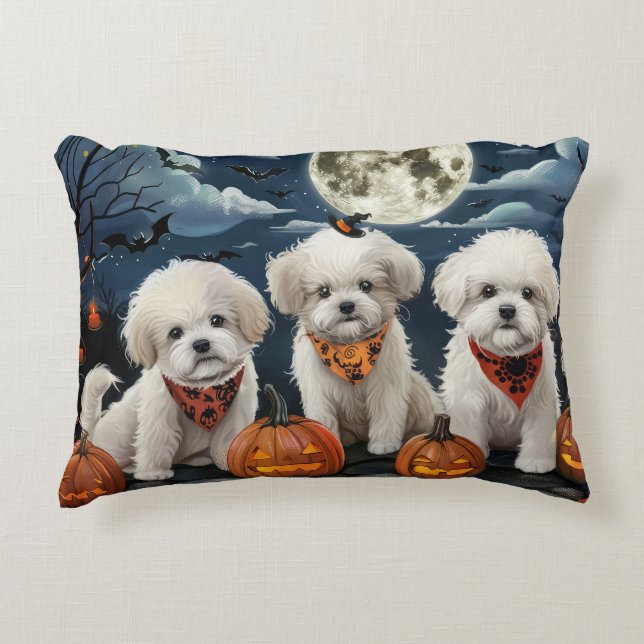 Almofada Decorativa Bichon Frise Halloween Spooky (Frente)