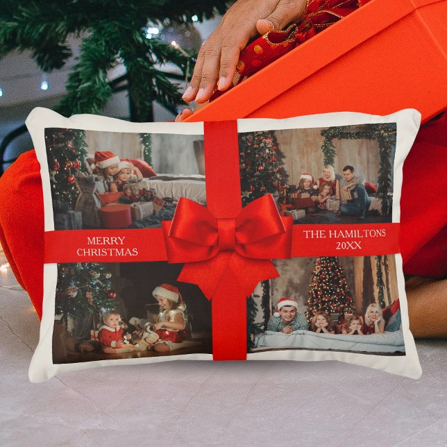 Almofada Decorativa Big Red Ribbon Christmas Custom 4 Photo Decorative (Big Red Ribbon Christmas Custom 4 Photo Decorative Accent Pillow
)