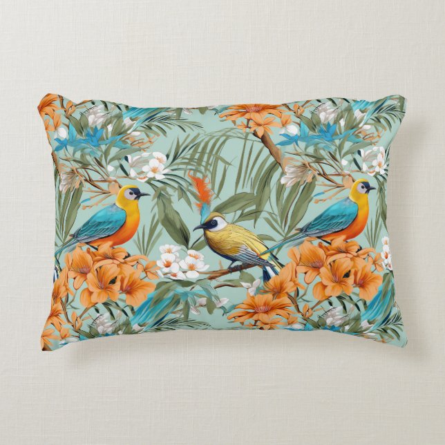Almofada Decorativa Birds Chinoiserie Mint Orange (Frente)