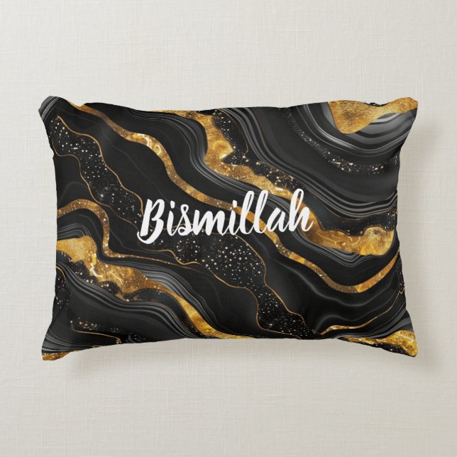 Almofada Decorativa Bismillah Alhamdullilah Gold Black Agate (Frente)