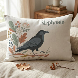 Almofada Decorativa Black Raven Bird Botanical Autumn