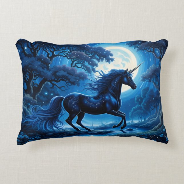 Almofada Decorativa Black Unicorn Fantasy Full Moon (Frente)