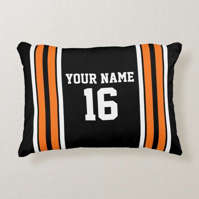 Almofada Decorativa Black with Orange White Stripes Team Jersey (Frente)