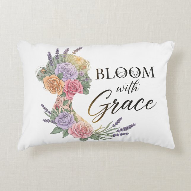 Almofada Decorativa Bloom com Grace Elegant Floral Woman Silhouette (Frente)