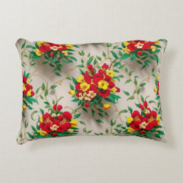 Almofada Decorativa Bloom Radiante: Um Floral Vermelho e Amarelo Vibra
