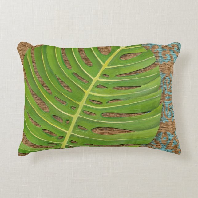 Almofada Decorativa Bloquear Palma de Impressão no Fundo do Wicker (Frente)