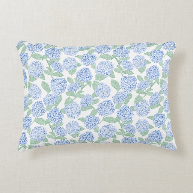 Almofada Decorativa Blue and Green Hydrangea Floral (Frente)