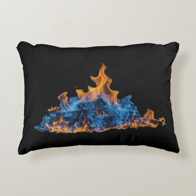 Almofada Decorativa  "Blue and Orange Fire Flames" Vibrant Art Design  (Frente)