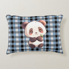 Almofada Decorativa Blue Plaid Panda Accent Pillow