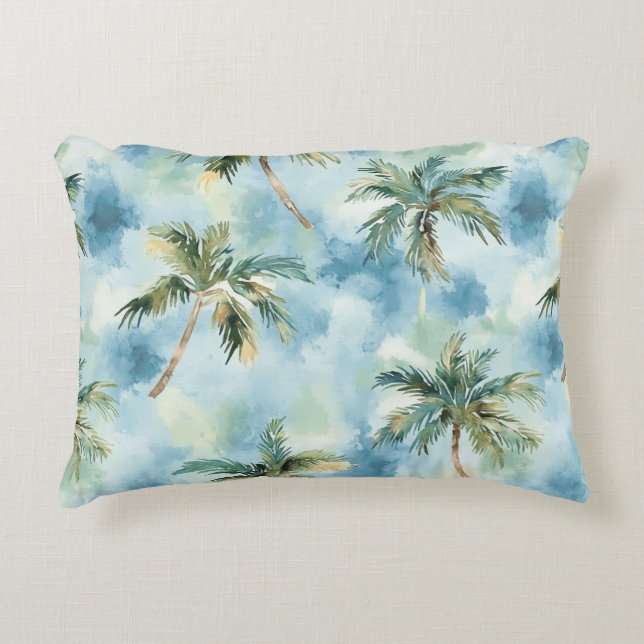 Almofada Decorativa Blue Skies Tropical Island Palm Trees   (Frente)