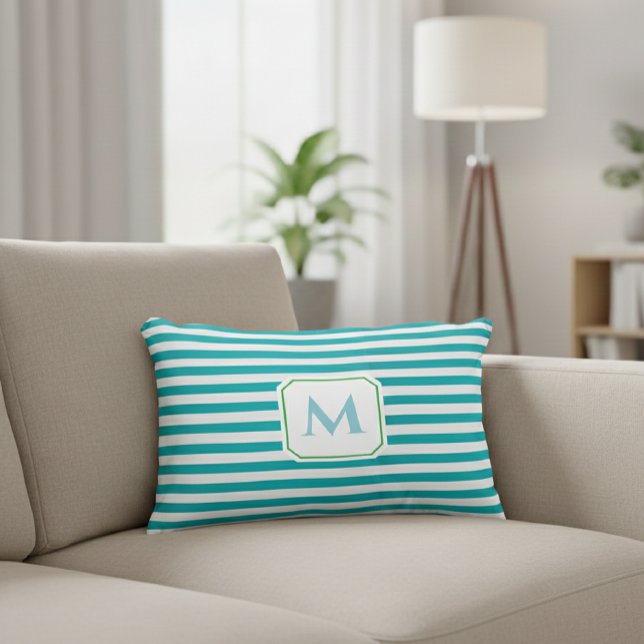 Almofada Decorativa Blue Striped Decorative Pillow with Monogram  (Criador carregado)