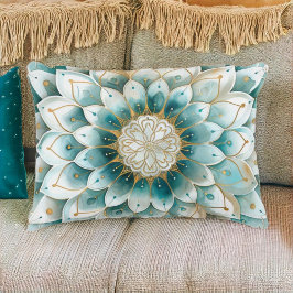 Almofada Decorativa Blue Teal Dourado Floral Mandala