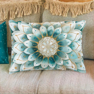 Almofada Decorativa Blue Teal Dourado Floral Mandala