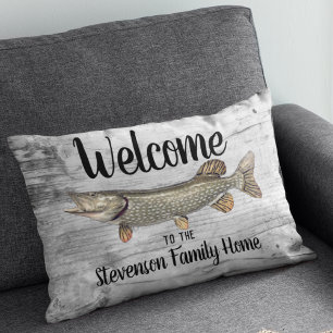 Almofada Decorativa Boas-vindas Pesca Nome da Família Pike Algodão D
