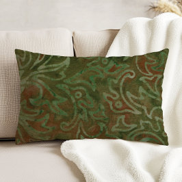 Almofada Decorativa Boho Batik Verde e Padrão de Folhagem Enferrujado