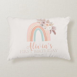 Almofada Decorativa Boho Rainbow Watercolor Primeiro Aniversário