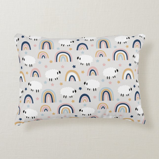 Almofada Decorativa Boho Sheep Rainbow Impressão (Frente)