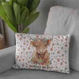 Almofada Decorativa Boho Style Highland Cow Natural Cute Floral Design
