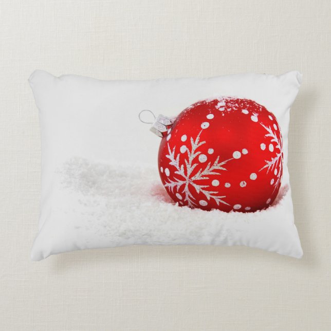 Almofada Decorativa Bola de Natal Vermelha com floco de neve (Frente)